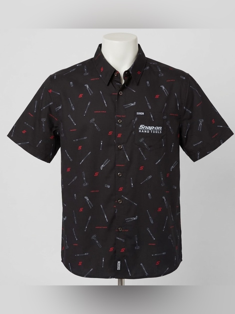 Dixxon Snap-On Hand Tools Party Shirt Mens XL Black Short Sleeve All Over Print